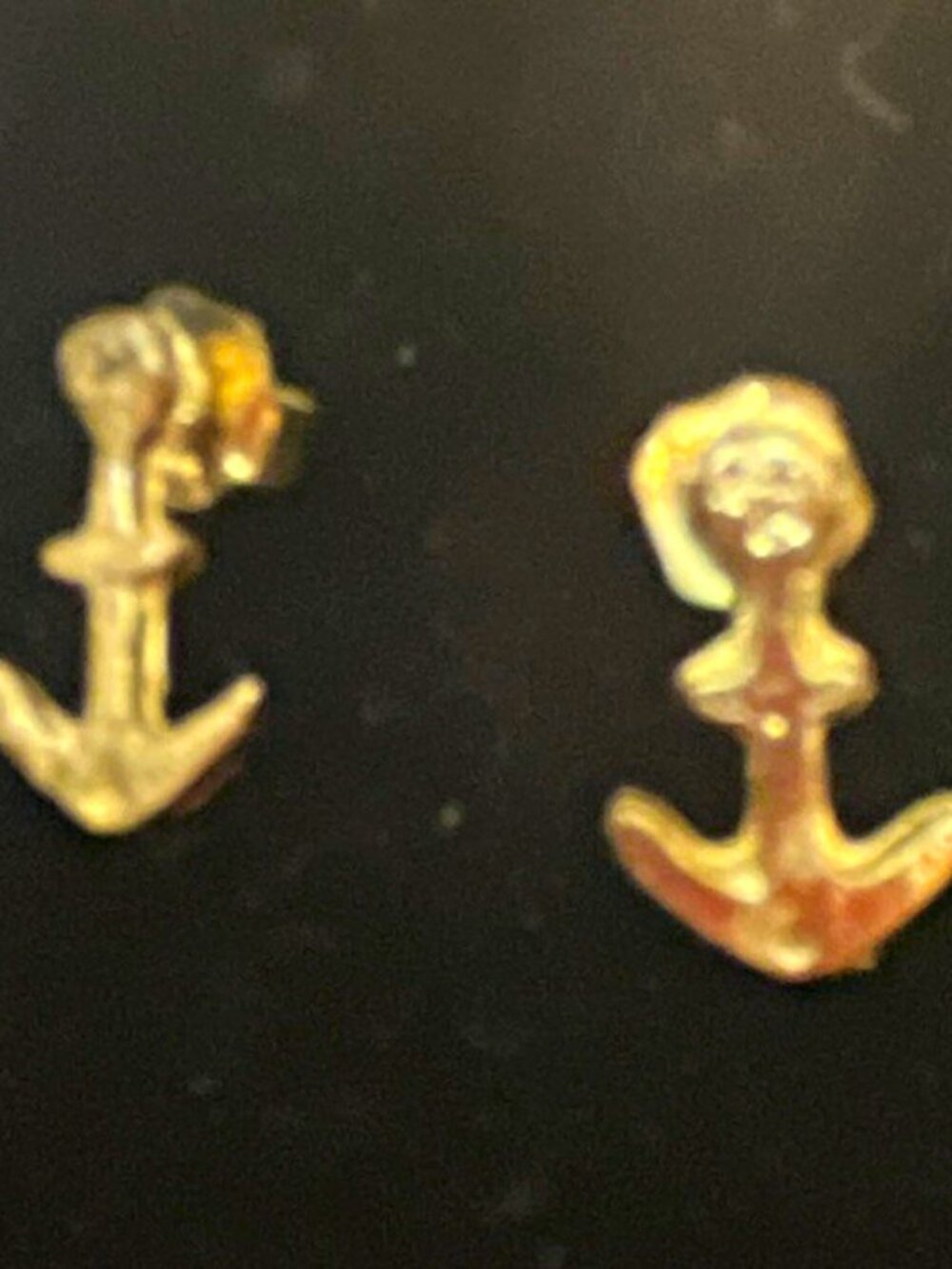 Gold Tone Anchor Stud Earrings Metal Butterfly Closure Lobe No Stone Nautical